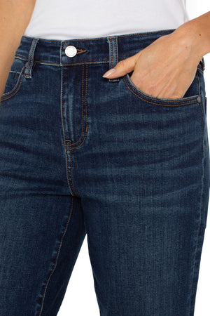 Liverpool Liv Relaxed Skinny in Gleason wash, a medium blue wash.  5 pocket jean with button and zipper closure.  Sewn hem.  Belt loops.  Slim leg.  28" inseam._61400685969774