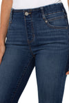 Liverpool Gia Glider Crop Flare in Bonelli wash, a medium blue.  Pull on jean with button waist and faux zipper pocket.  5 pocket styling.  Crop flare hem.  Belt loops.  Inseam: 25 1/2"_t_59451329839470
