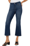 Liverpool Gia Glider Crop Flare in Bonelli wash, a medium blue.  Pull on jean with button waist and faux zipper pocket.  5 pocket styling.  Crop flare hem.  Belt loops.  Inseam: 25 1/2"_t_59451329806702