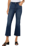 Liverpool Gia Glider Crop Flare in Bonelli wash, a medium blue.  Pull on jean with button waist and faux zipper pocket.  5 pocket styling.  Crop flare hem.  Belt loops.  Inseam: 25 1/2"_t_59451329872238