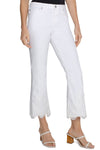Liverpool Hannah Crop Flare with Lace Hem in White. Mid rise jean with button and zipper closure. Slim to knee with kick flare hem. 5 pocket jean styling. Lace applique trim around hem. 25 1/2" inseam._t_35054236664008