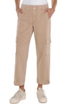 Liverpool Utility Cargo Crop in Biscuit Tan.  Mid-rise pant with 2 button closure.  2 front utility stitched pockets, 2 side button flap cargo pockets and 2 rear patch pockets.  Button tab at hem.  26" inseam._t_35048636514504
