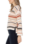 Liverpool Texture Stripe Sweater in shades of camel, rust and black on a cream colored background. Boat neck long sleeve sweater with drop shoulder and textured stitching. Relaxed fit._t_34400361775304