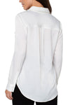 Liverpool Flap Pocket Blouse in Cream. Sateen button down with pointed collar. 2 front flap pockets. Shirt tail hem. Back yoke. Relaxed fit._t_34625631092936