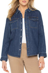 Liverpool Denim Snap Front Shirt in Denim.  Pointed collar snap front with faux pearl buttons.  2 front flap pockets.  Long sleeve with snap cuff.  Back yoke.  Relaxed fit._t_61497807208814