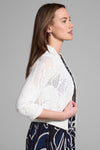 NIC+ZOE Subtle Sequin Cardi in Classic Cream.   Open front knit with scattered small sequins, open weave and stitched motifs.  3/4 sleeve.  Notched v at back neck.  Longer in front than back.  Classic fit._t_60267266638190