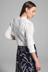 NIC+ZOE Subtle Sequin Cardi in Classic Cream.   Open front knit with scattered small sequins, open weave and stitched motifs.  3/4 sleeve.  Notched v at back neck.  Longer in front than back.  Classic fit._t_60267266670958