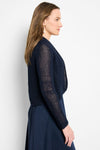NIC+ZOE Cocoon Cardigan in Dark Indigo.  Open mesh knit with shawl collar and crochet edges.  Long sleeves with dropped shoulder.  Slightly curved hem.  Classic fit._t_60977319739758