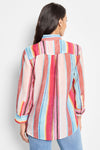 NIC+ZOE Horizon Breeze Shirt in Pink Multi.  Mixed vertical striping.  Pointed collar button down shirt with button cuff.  Shirt tail  hem.  Back yoke with pleating below.  Relaxed fit._t_60267234132334