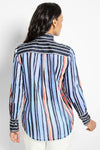 NIC+ZOE Painted Peninsula Shirt in Multi.  Vertical striped button down shirt with convertible collar and cuffs.  Long sleeves.  Contrast color stripe blocks.  French cuffs and button roll tab.  Shirt tail hem.  Relaxed fit._t_60862890934638