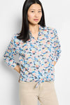 NIC+ZOE Portofino Boyfriend Shirt in Blue Multi.  Pointed collar button down with long sleeves and 2 button cuff.  Lightly textured cotton.  Shirt tail hem.  Relaxed fit._t_60267222794606