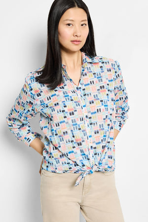 NIC+ZOE Portofino Boyfriend Shirt in Blue Multi.  Pointed collar button down with long sleeves and 2 button cuff.  Lightly textured cotton.  Shirt tail hem.  Relaxed fit._60267222794606
