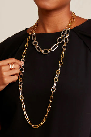 Two Tone Long Paperclip Necklace_60027021132142