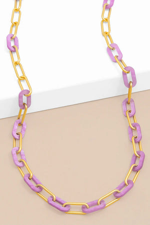 Purple Marbled Resin Link Necklace_60026628145518