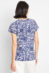 NIC+ZOE Floret Blues Tee in Indigo Multi.  Geometric & floral grid print in shades of indigo on white.  Crew neck, dolman short sleeve tee.  Straight hem.  Classic fit. _t_60669953868142