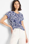 NIC+ZOE Floret Blues Tee in Indigo Multi.  Geometric & floral grid print in shades of indigo on white.  Crew neck, dolman short sleeve tee.  Straight hem.  Classic fit. _t_60669953835374