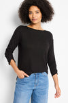 NIC+ZOE Everyday Easy Cozy Top in Black.  Crew neck long sleeve knit with split cuff and drop shoulder.  Button closure at back neck.  Heathered knit.  Relaxed fit._t_61465318130030