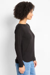 NIC+ZOE Everyday Easy Cozy Top in Black.  Crew neck long sleeve knit with split cuff and drop shoulder.  Button closure at back neck.  Heathered knit.  Relaxed fit._t_61465318162798
