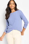 NIC+ZOE Everyday Easy Cozy Top in Blue Slate.  Crew neck long sleeve knit with split cuff and drop shoulder.  Button closure at back neck.  Heathered knit.  Relaxed fit._t_61465318228334