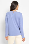 NIC+ZOE Everyday Easy Cozy Top in Blue Slate.  Crew neck long sleeve knit with split cuff and drop shoulder.  Button closure at back neck.  Heathered knit.  Relaxed fit._t_61465321242990