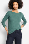 NIC+ZOE Everyday Easy Cozy Top in Dark Pine.  Crew neck long sleeve knit with split cuff and drop shoulder.  Button closure at back neck.  Heathered knit.  Relaxed fit._t_61465318293870