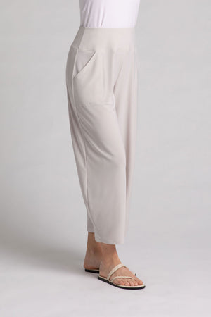 Sympli Narrow Lantern Pant in Cashew,. Yoke waistband and balloon leg with 2 front pockets. 25" inseam._34785104855240