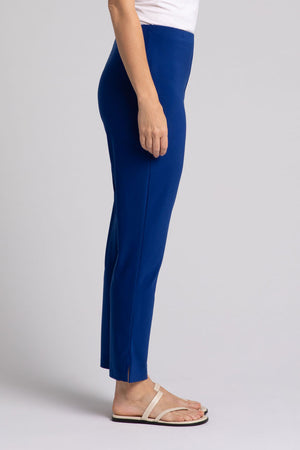 Sympli Narrow Pant Midi in Twilight Blue. Hidden elastic waist pull on pant with slim leg. Side slits at hem. 28" inseam_34785098137800