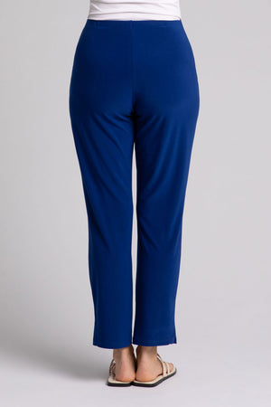 Sympli Narrow Pant Midi in Twilight Blue. Hidden elastic waist pull on pant with slim leg. Side slits at hem. 28" inseam_34785098105032