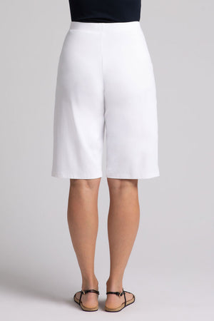 Sympli Nu Straight Leg Short in White. 1 1/2" stretch waistband. 2 front slash pockets. Leg falls straight from hip. 11 1/2" inseam._35035465449672