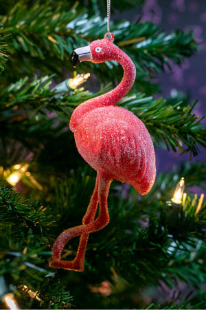 Frosted Flamingo Glass Ornament_34589175382216