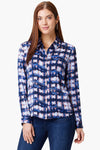 NIC+ZOE Shibori Glow Shirt in Indigo Multi.  Shibori print button down blouse with covered button placket.  Long sleeve with button cuff.  Back yoke.  Shirt tail  hem.  Relaxed fit._t_34973710090440