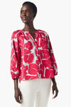 NIC+ZOE Bold Petals Shirt in Red Multi.  Bold large abstract petals.  Round neck notched v button down with 3/4 length raglan sleeve.  Elastic cuffs.  Banded neckline.  Relaxed fit._t_35084305334472