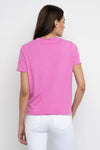 Lisa Todd Posy Posse Tee in Wild Orchid.  Crew neck short sleeve tee with large yellow posy on front with black detail.  Side slits Double layer trim with raw edges.  Relaxed fit._t_59989454487918