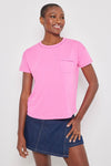 Lisa Todd Pick Me Up in Passion Pink.  Crew neck short sleeve pocket tee with deep pink embroidery around the neckline and on the pocket. Classic fit._t_60268326748526
