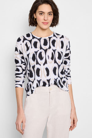 NIC+ZOE Ikat Rings Sweater in Black Multi.  Crew neck long sleeve sweater with dropped shoulder.  Screen print.  Rib trim at neck, hem and cuff.  Relaxed fit._59973651202414