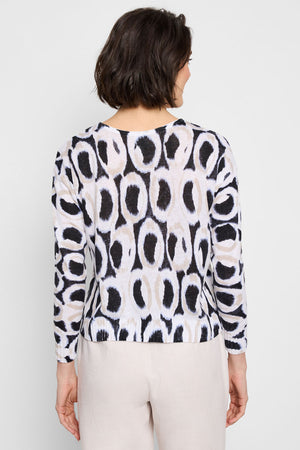 NIC+ZOE Ikat Rings Sweater in Black Multi.  Crew neck long sleeve sweater with dropped shoulder.  Screen print.  Rib trim at neck, hem and cuff.  Relaxed fit._59973651104110