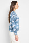 NIC+ZOE Sand Dollar Sweater in Blue.  Shades of blue sand dollar print on white.  V neck long sleeve super soft knit.   Drop shoulder. Deep rib trim at neck.  Rib trim at hem and cuff.  Relaxed fit._t_60125167649134