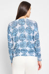NIC+ZOE Sand Dollar Sweater in Blue.  Shades of blue sand dollar print on white.  V neck long sleeve super soft knit.   Drop shoulder. Deep rib trim at neck.  Rib trim at hem and cuff.  Relaxed fit._t_60125167714670