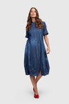 Alembika Denim Cocoon Dress.  Denim dress with full button placket and foldover collar.  3/4 sleeves   Pouf skirt. 2 side pockets.  Slim fit._t_60102108643694
