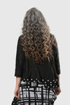 Alembika Dots Crinkle Top in Black. Scoop neck top with 3/4 sleeve. Crinkled knit with woven black and white dot double layer insert at hem. Relaxed fit._t_34211554263240