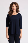 Sympli Go to Classic Relax in Navy.  Crew neck, 3/4 sleeve top with curved hem and side slits.  Relaxed fit._t_34856430239944