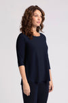 Sympli Go to Classic Relax in Navy.  Crew neck, 3/4 sleeve top with curved hem and side slits.  Relaxed fit._t_34856430272712