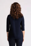 Sympli Go to Classic Relax in Navy.  Crew neck, 3/4 sleeve top with curved hem and side slits.  Relaxed fit._t_34856430207176