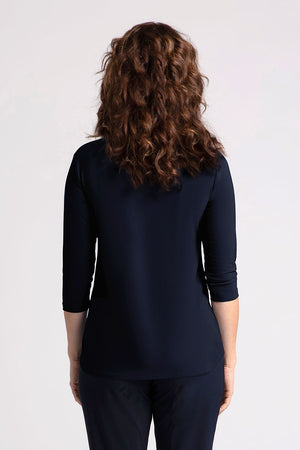 Sympli Go to Classic Relax in Navy.  Crew neck, 3/4 sleeve top with curved hem and side slits.  Relaxed fit._34856430207176