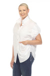 Terra Toggle Short Sleeve Blouse in White. Convertible collar button down blouse with short sleeves. Cinchable elastic sleeve hem with toggle detail. Adjustable side ruching with toggle. Curved hem. Relaxed fit._t_35044896374984