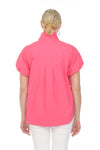 Terra Toggle Short Sleeve Blouse in Rose Pink. Convertible collar button down blouse with short sleeves. Cinchable elastic sleeve hem with toggle detail. Adjustable side ruching with toggle. Curved hem. Relaxed fit._t_35044896473288