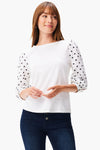 NIC+ZOE Eyelet Breeze Top in White.  Boatneck top with elbow length eyelet embroidered sleeve.  Classic fit.  _t_34829810696392