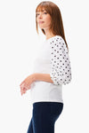 NIC+ZOE Eyelet Breeze Top in White. Boatneck top with elbow length eyelet embroidered sleeve. Classic fit._t_34829810761928