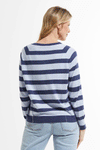 Zaket & Plover Raglan Stripe Sweater in Denim.  Narrow green and denim stripe on white in front.  Back and sleeves in broad denim and light blue stripes.  Crew neck with side wrapped seams to front with slit at hem.  Long raglan sleeves.  Rib trim at neck, hem and cuff.  Relaxed fit._t_59963090796910