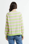 Zaket & Plover Raglan Stripe Sweater in Sherbert.  Narrow hot pink and lime stripeson Light pink in front.  Back and sleeves in broad lime and beige stripes.  Crew neck with side wrapped seams to front with slit at hem.  Long raglan sleeves.  Rib trim at neck, hem and cuff.  Relaxed fit._t_59963090567534